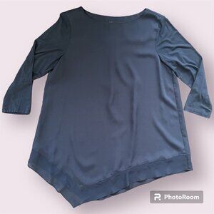 Jones New York Blouse Women 10 Navy Blue Career‎ Asymmetrical Hem Tunic